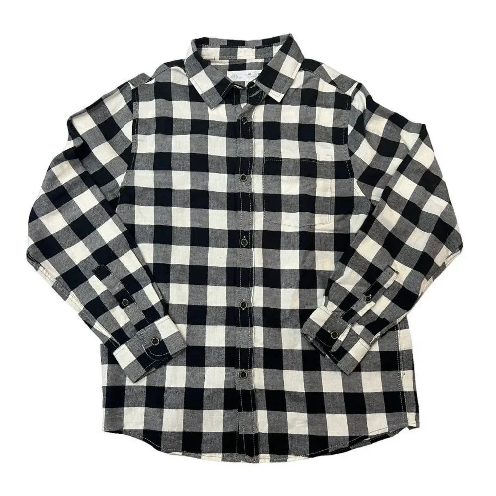 Zara Kids Size 10 140 cm Buffalo Check Shirt‎ Button Down Cotton Black White NWT